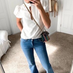 Frame Denim Ivory Puff Sleeve Blouse